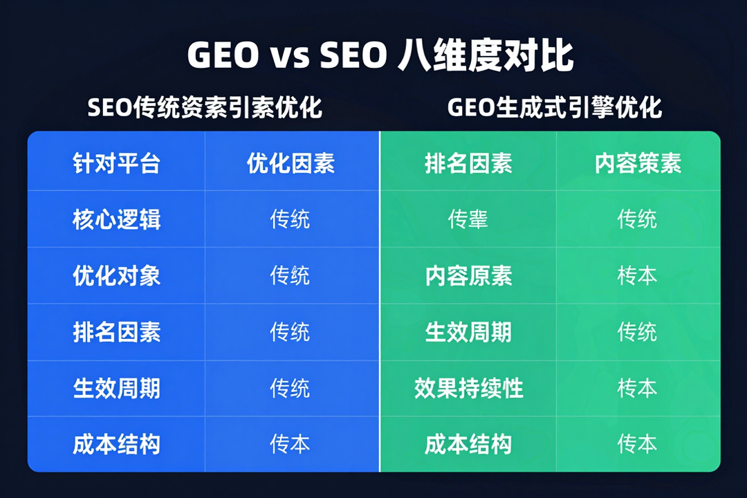 GEO vs SEO 八维度对比